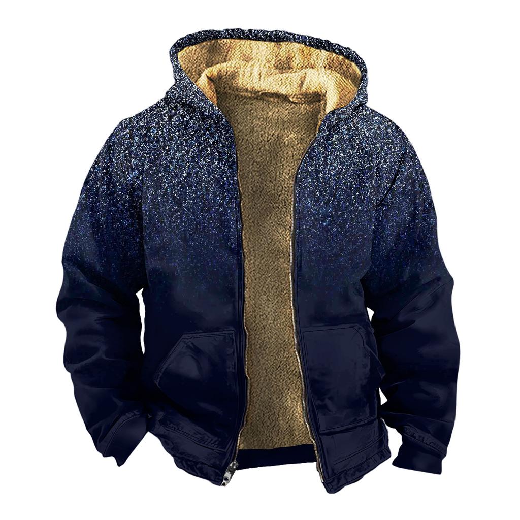 Мужская зимняя флисовая толстовка с капюшоном на молнии с накладным карманом, повседневная куртка