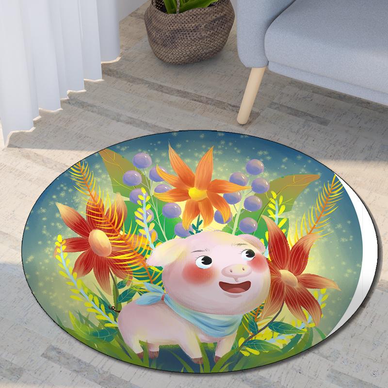 Круглый ковер с принтом двенадцати китайских знаков зодиака, детский коврик для гостиной, напольный коврик для спальни, нескользящий коврик, подарок на Новый год