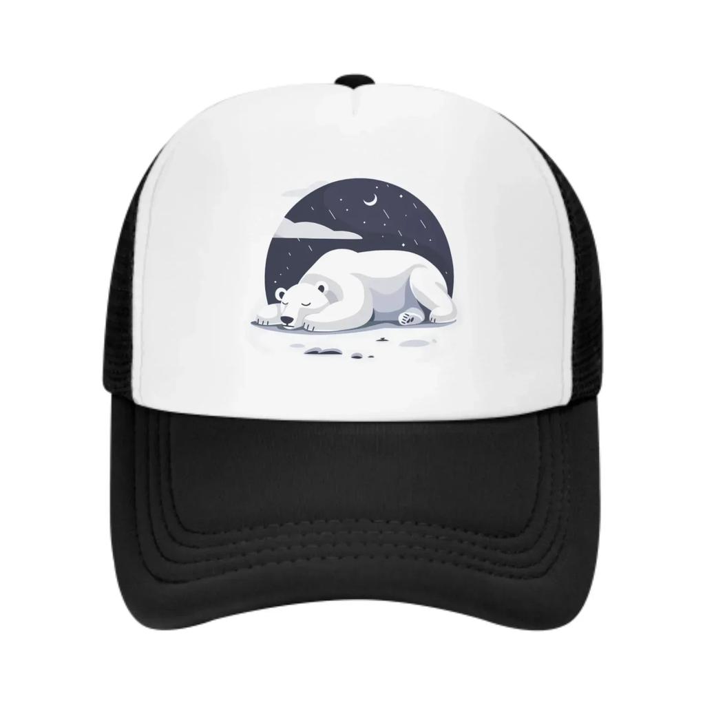 At Night White Bear Sleeps Summer Leisure Sports Daily Sun Hat Fishing Outdoor Unisexs and Womens Truck Caps Fashion