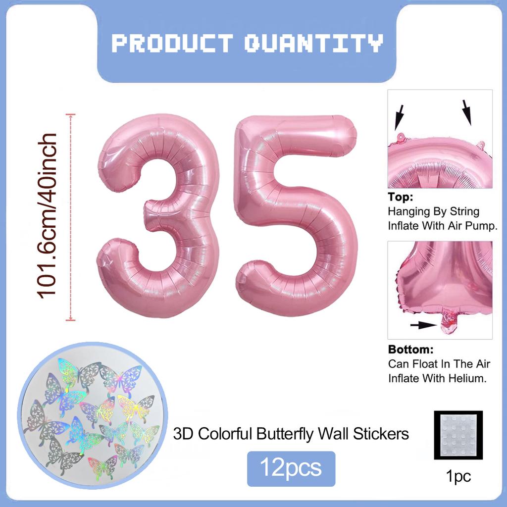 Pink Butterfly Number Balloon, 3D Stereoscopic Butterfly Number 0-9 Used for Anniversary Birthday Party Photography