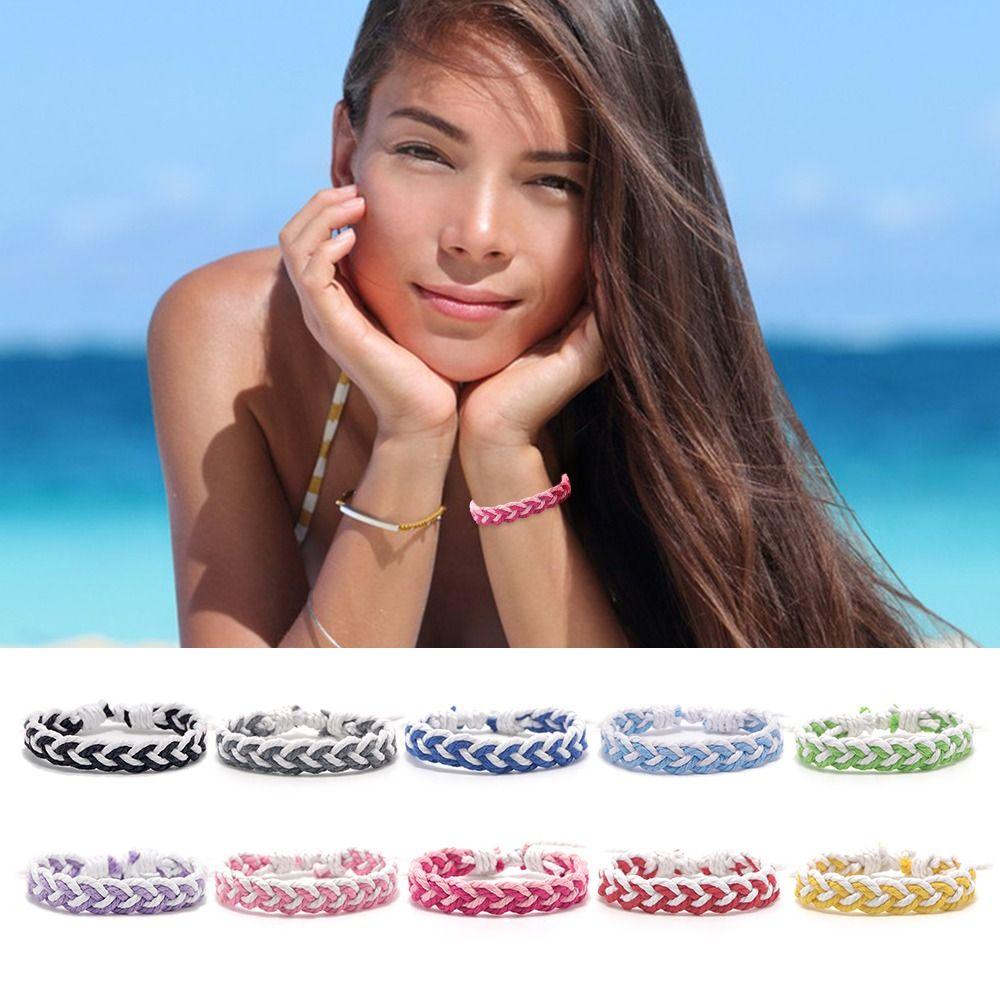 Разноцветный плетеный браслет из ниток, хлопковый и льняной плетеный браслет, цветной плетеный браслет, лето