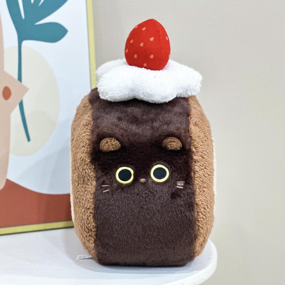 Hot Selling New Children's Toys Cute Kitten Strawberry Chocolate Swiss Roll Creative Plush Doll