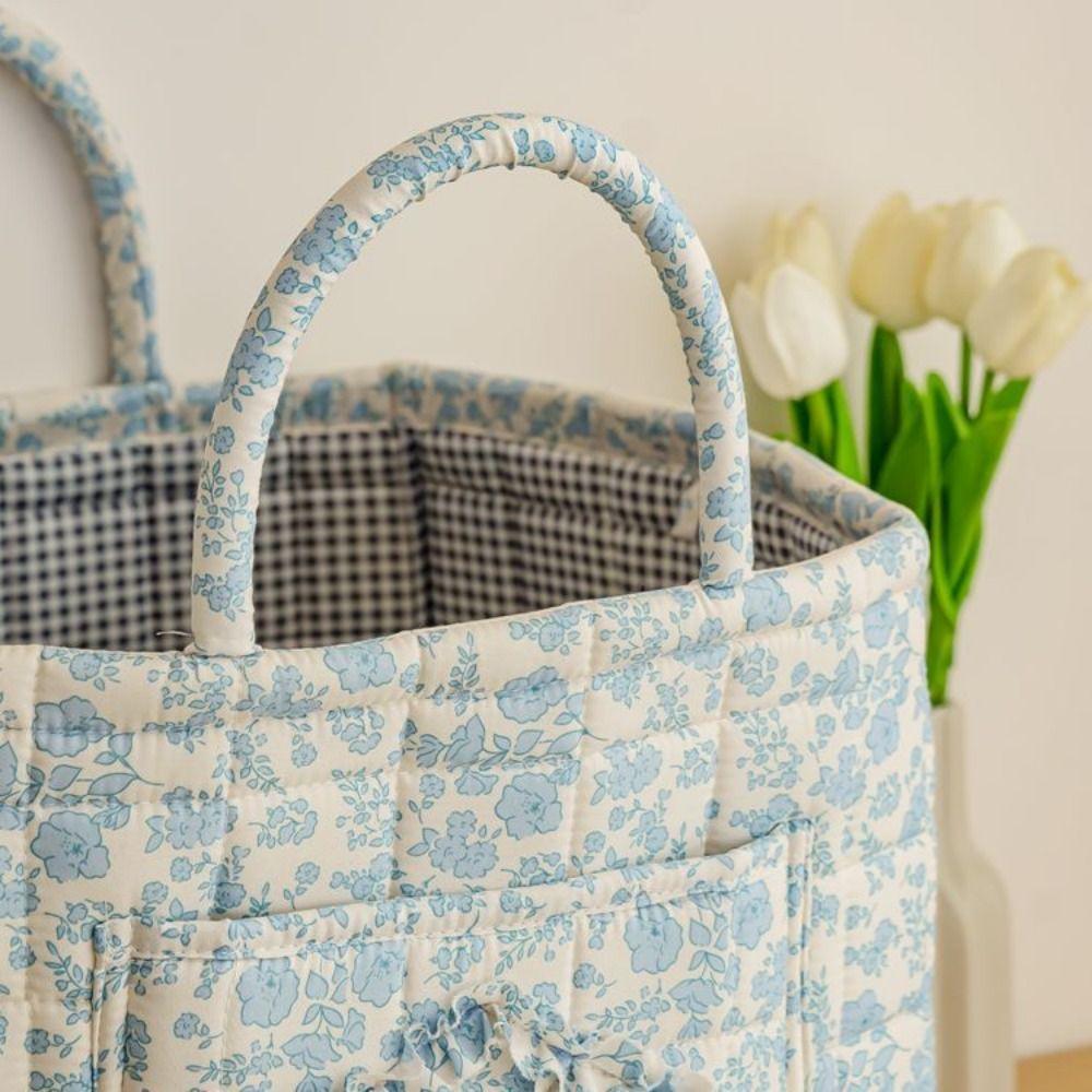 Vintage Foldable Laundry Basket Floral Print Quilted Storage Basket Travel