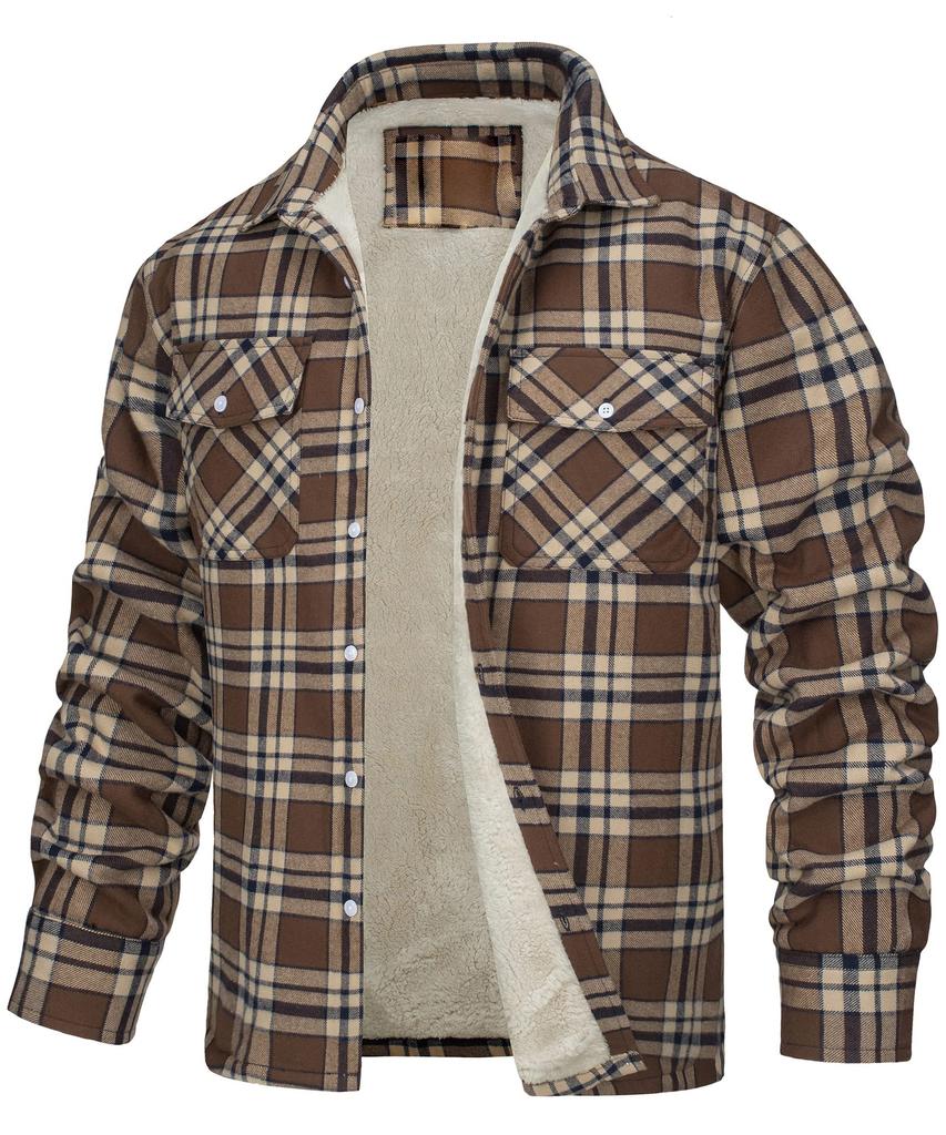 Men's Jacket Long-sleeved Lapel Plaid Thick Shirt Men's Jacket
