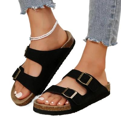 Летняя женская обувь 2024 года, высококачественные однотонные женские тапочки с открытым носком, модные женские тапочки в римском стиле на среднем каблуке с пряжкой