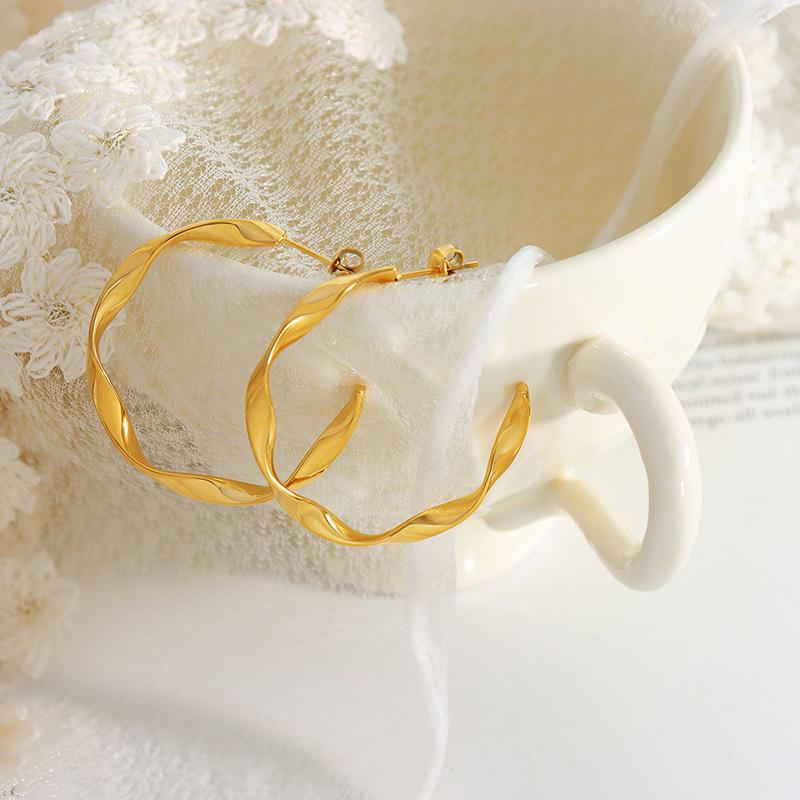Серьги Roman Design Twist Line, индивидуальный дизайн, универсальные серьги C-type, серьги из титановой стали с покрытием из золота 18 карат