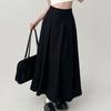 Длинная черная юбка, женская винтажная корейская модная повседневная трапециевидной формы с высокой талией, японская плиссированная юбка-миди для школьн...