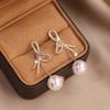 Delicate Bowknot Drop Earrings Fashion Long Tassels Sweet Pearl Earrings Crystal Bows Ear Pendant for Women Jewelry Gift