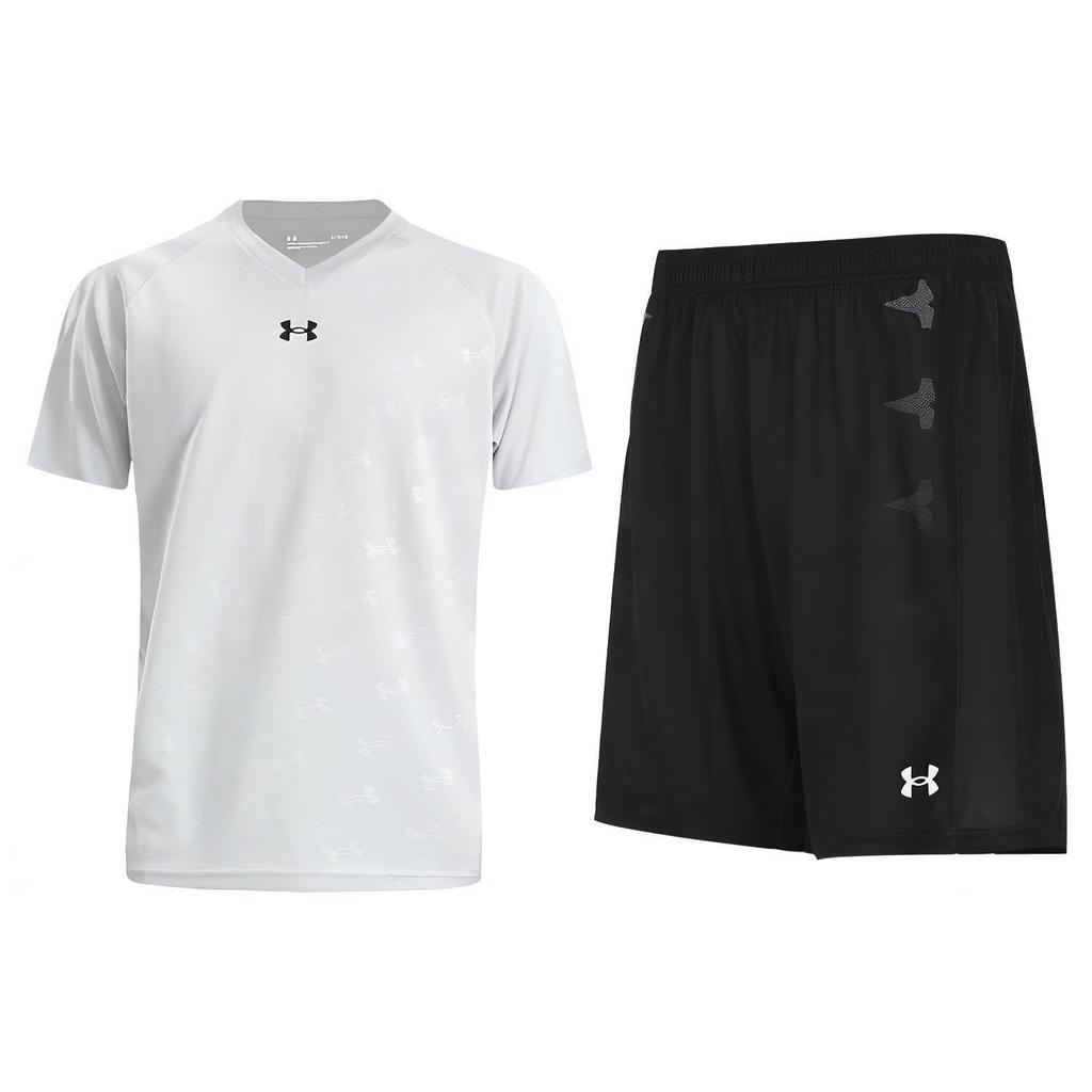 Under Armour Logo Print Breathable Knitted Short Sleeve T-Shirt Basketball Training Shorts Casual Sports Set 21500531-009+21500206-001
