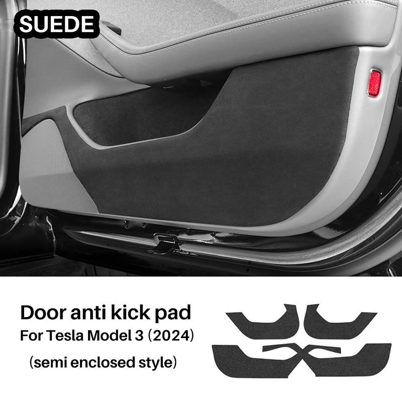 For Tesla Model 3 Highland 2024 Anti-Kick Mat Suede Leather Door Sticker Soil-Proof Children's Kick Pad Car Interior Protection