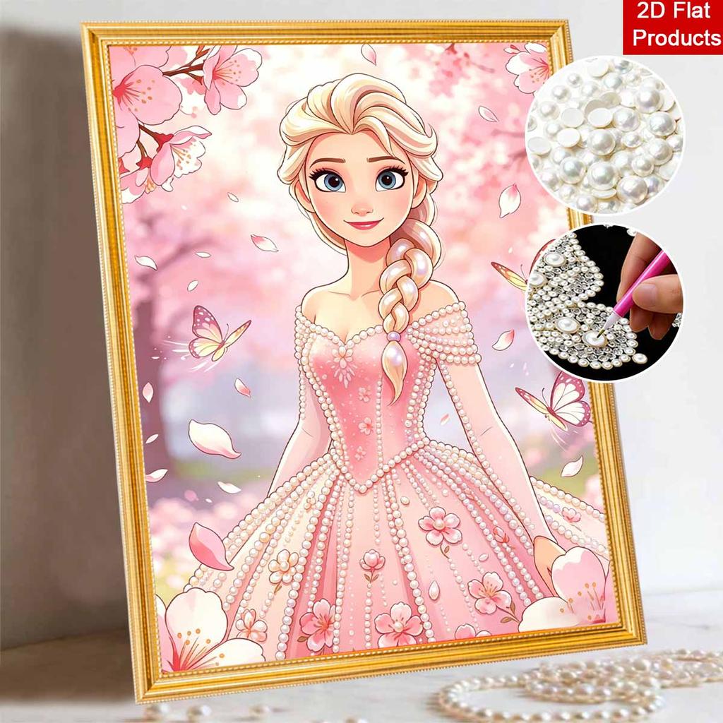 Disney Жемчужная Живопись Замороженная Эльза Розовое Жемчужное Платье Ручная Работа DIY Жемчуг Драгоценные Камни Картины Поделки Особая Форма Домашняя Настенная Декорация