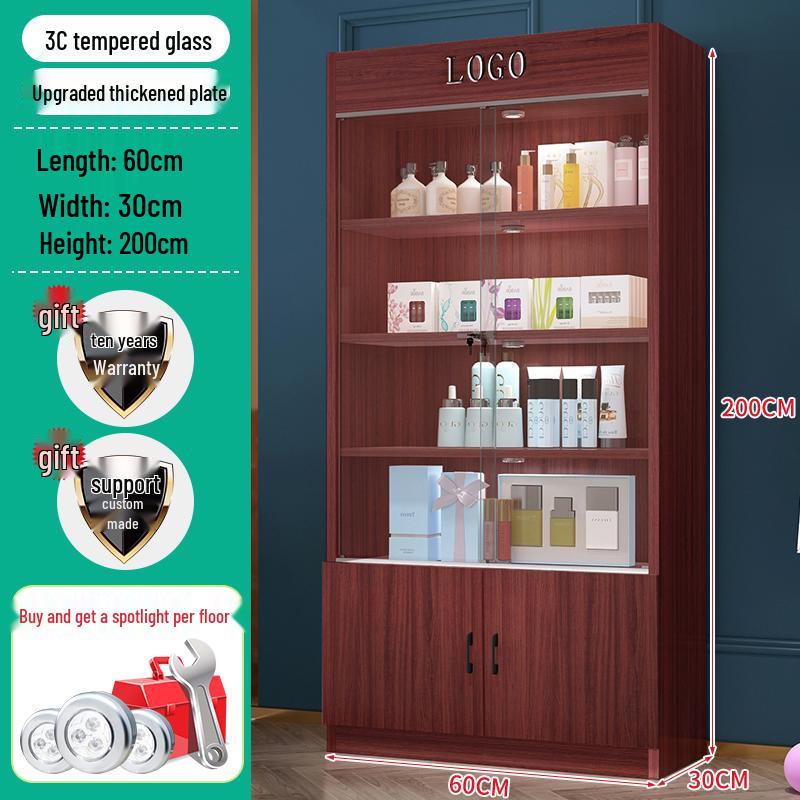 Lockable Glass Display Cabinet for Cosmetics, Gifts, and Wine - Ideal for Beauty Salons and Product Showcases.