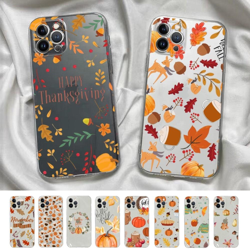 Осенний тыквенный лист Чехол для телефона Для IPhone 11 12 13 14 Mini Pro Max XR X XS TPU Прозрачный чехол Для 8 7 6 Plus SE 2020
