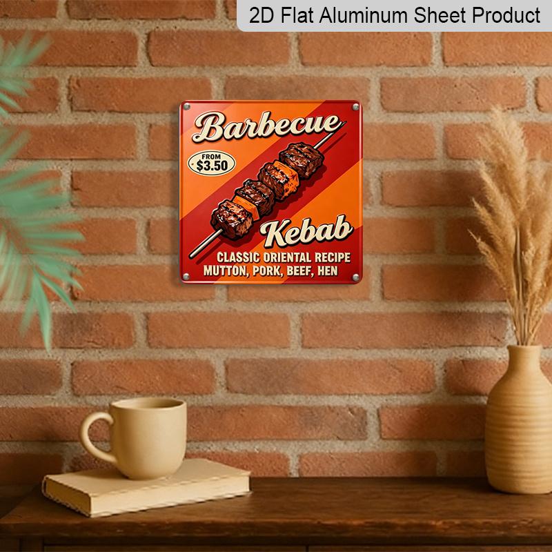 2D Flat 1pc, Vintage Metal Decorative Sign and Plaque, Featuring The Phrase 'Barbecue Skewers Classic Eastern Recipes', Retro-Themed Decoration for