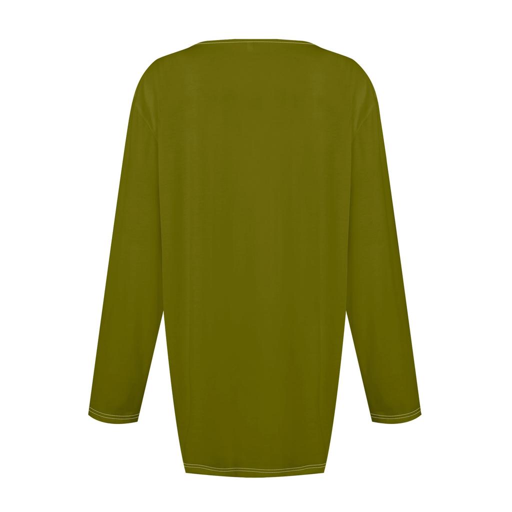 Женская модная повседневная однотонная футболка с длинным рукавом и круглым вырезом с перекрестным подолом, топ