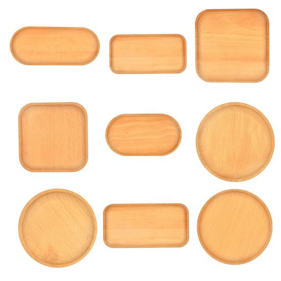 Storage Tray Multipurpose 4 Shapes Solid Wood Square Rectangle Round Ellipse Dinner Breads Plate
