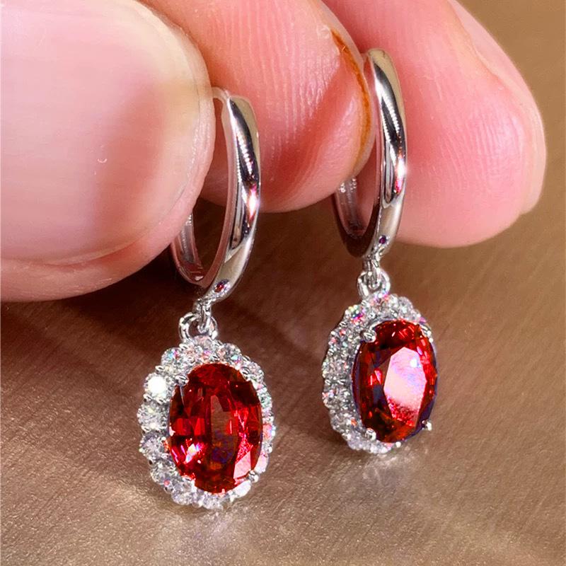 Овальные серьги-подвески из кубического циркония синего/красного цвета для женщин, роскошные свадебные аксессуары серебристого цвета, элегантные женские трендовые украшения
