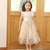 Хлопково-льняное кружевное платье для девочек, летние бежевые платья без рукавов для детей, повседневная модная одежда принцессы для детей 3-12 лет