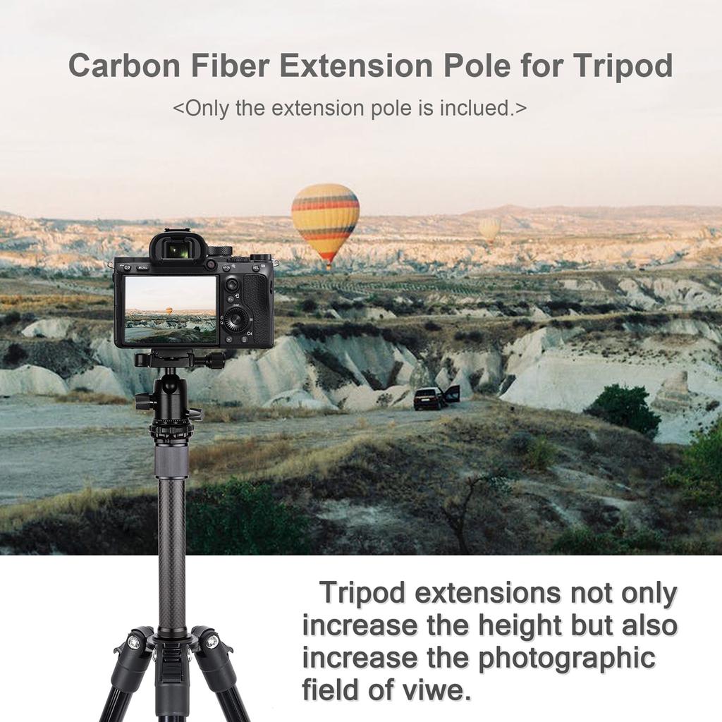Carbon Tripod Extension Pole, 2-Section Extendable Rod . Height 32cm 12.6inch with 1-4inch Screw for Tripod Monopod