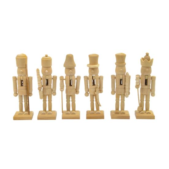 6 шт. Неокрашенные заготовки щелкунчика 12,5 см Деревянное DIY ремесло для раскрашивания Рождественское украшение