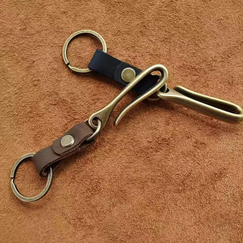 Vintage Genuine Leather Keychain Accessories High Quality Cowhide Key Chain For Men  U-Waist Keyring Hook