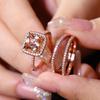 3Pcs/Set Rose Golden Color Princess Cut Champagne Stone Wedding Ring Set Valentine's Day Jewelry Gifts