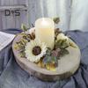 Halloween Candle Ring Wreath Artificial Pumpkin Sunflower Maple Leaf Wreath Pillar Candle Holder for Wedding Home Table Decoration