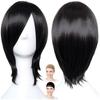 CaseEden Cosplay Wig, Smooth, Short, 40cm, Heat-Resistant, Black Hair, Includes 2 Wig Nets