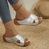 Large Size Thick-soled Hollow Slippers Summer New Casual Velcro Women's Slope Heel Cool Slippers