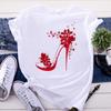 Red High Heels Print Women T-Shirt Flower Pattern Top Female T Shirt 90S Harajuku O-Neck Clothing Casual Ladies Tee Tops Shirts