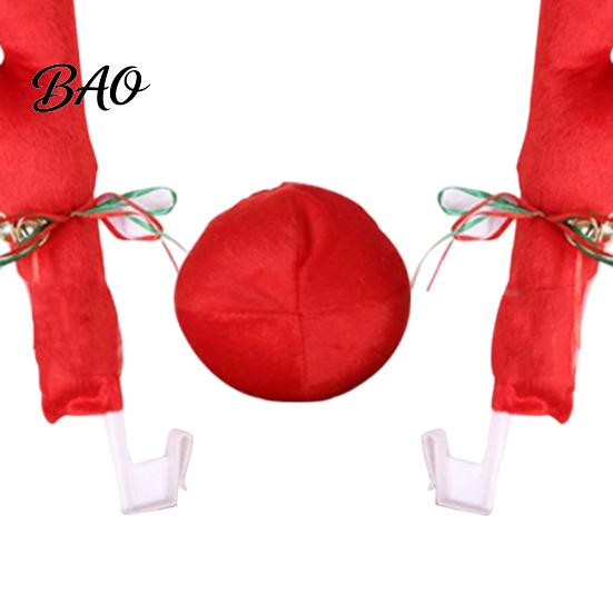 Christmas Car Decoration Reindeer Antlers with Red Nose, Plush Vehicle Party Accessory Kit Jingle Bell Ribbon, Festive Auto for Holiday Funny Exterior
