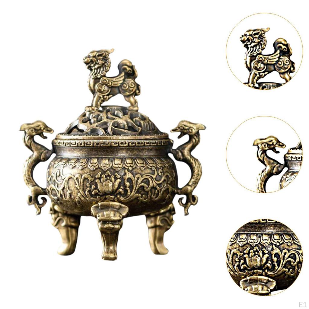 Incense Burner Ornament Crafts Decorative Desktop Decor Brass Retro Holder Tripod Censer for