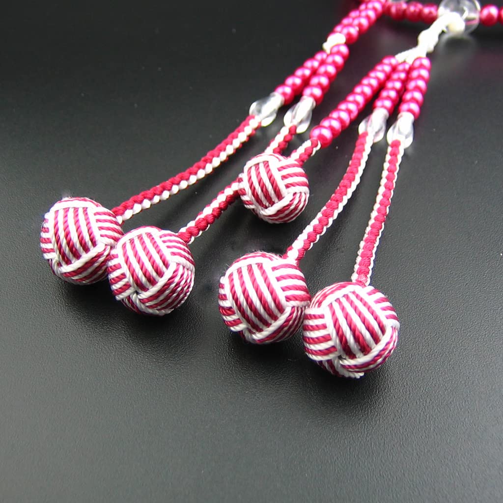 Моёренка Сока Гаккай Молитвенные бусы, Молитвенные бусы СГИ для женщин, Средние, Жемчуг ПК, Винно-красный, Отделка акриловым кристаллом (Двухцветная кисточка темари)