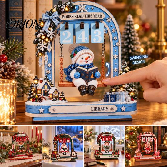 Christmas Table Decor Countdown Wooden Sign, Days Until Xmas Tiered Tray Centerpiece, 2D Flat Cute Holiday Party Accents Snowman Santa Elk Reading