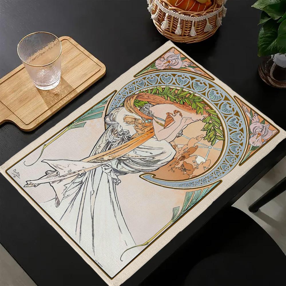 Alphonse Mucha Table Mat Kitchen Decoration Placemat Table For Wedding Dining Accessories Table Mat