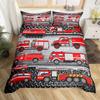 Fire Truck Duvet Cover Set Twin Size Red Firemen Car Vehicle Bedding Set Fire Engine Pattern For Boys Tire Printing Quilt Cover