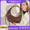 Casual Pleated First Layer Cowhide Shoulder Dumpling Bag Women's Leather Commuter Senior Sense Croissant