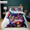 Cartoon Dog Duvet Cover Set Multicolor Watercolor Cute French Bulldog Bedding Set for Girl Boy Polyester Puppy Theme Quilt Cover
