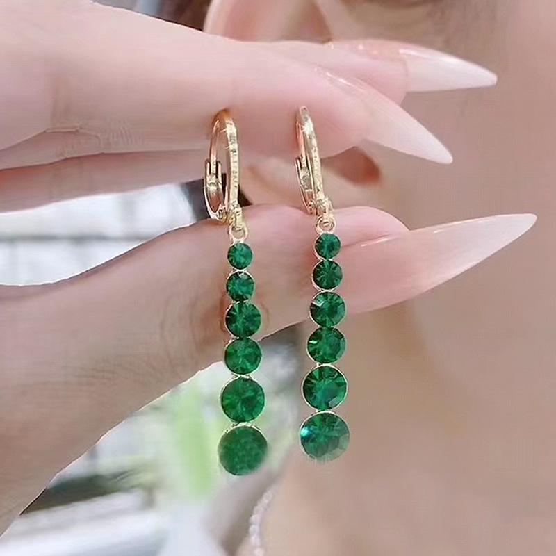 Fresh Green Water Drop Diamond Geometric Long Earrings for Women - 2022 Trendy Sweet Style