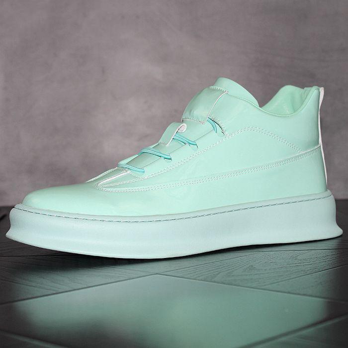 Men Casual Leather Boots Trend Green White Men's Inner Height Increase Shoes Youth Street Style Platform Boot Short Ankle Shoes