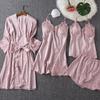 Women's Silk Five-Piece Pajama Set: Spring/Autumn Nightdress & Robe with Chest Pad