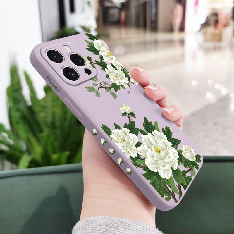 Чехол для телефона «Ветки пионов» для iPhone 17 16 16e 15 14 13 Plus Pro Max Mini Силиконовый чехол