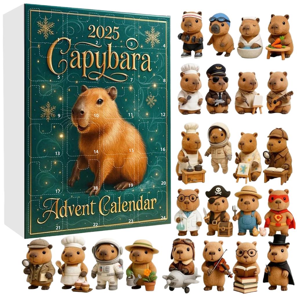 Capybara 24 Days Christmas Countdown Calendar with 24 2D Flat Capybara Ornaments Advent Calendar for Christmas Tree Home Decor