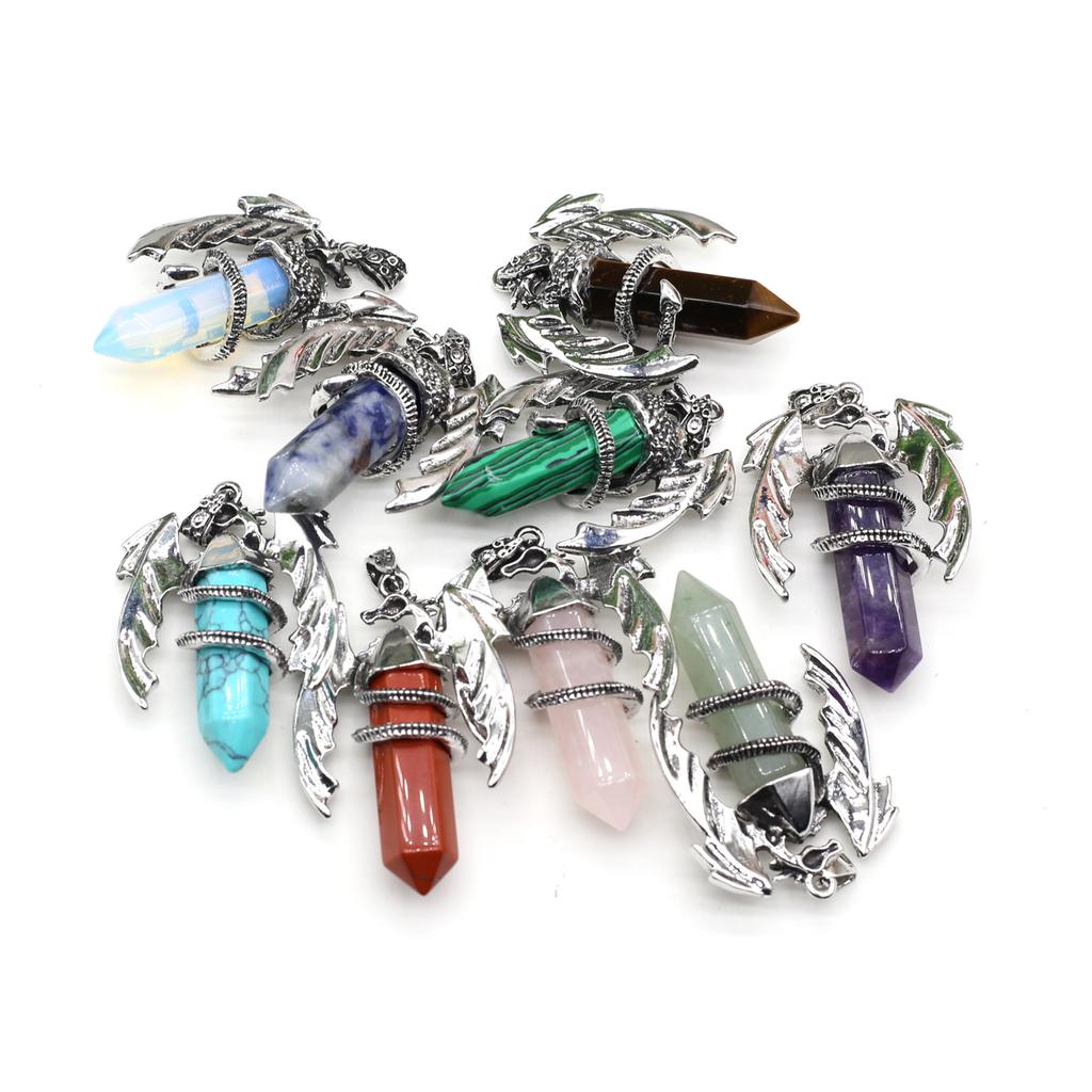 Women Necklace Natural Stone Hexagonal Pyramid Wing-Shaped Pendant Necklace For Women Birthday Gift Chain 60 CM