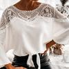 Леди топ крючком сплошной цвет круглый вырез кружева шить полые осенние рубашки для работы