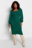 Women's Style Plus Size Dress Emerald Green Balloon Sleeve Knitwear Dress