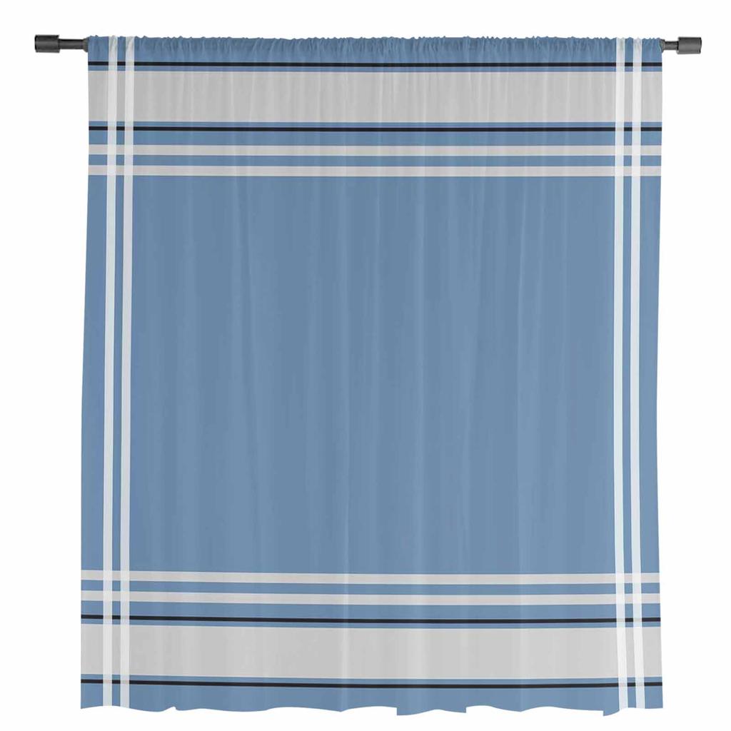 Синие полосы Текстура Тюль Прозрачные Шторы Для Гостиной Спальни Кухни Для Окна Вуаль Шторы Украшения Дома