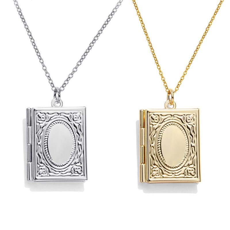 Женская винтажная цепочка с медальоном-книгой для двух фотографий