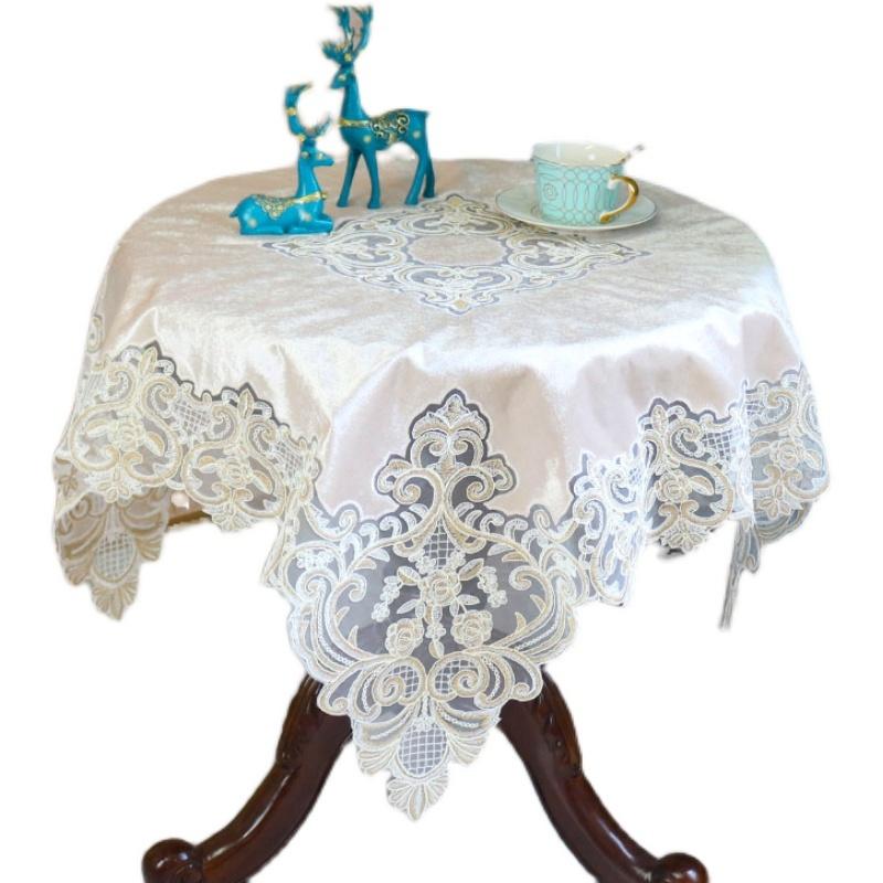 Modern Luxury Lace Embroidery Border European Furniture Tablecloth Washing Machine Cover Cloth Bedroom Round Table Decoration