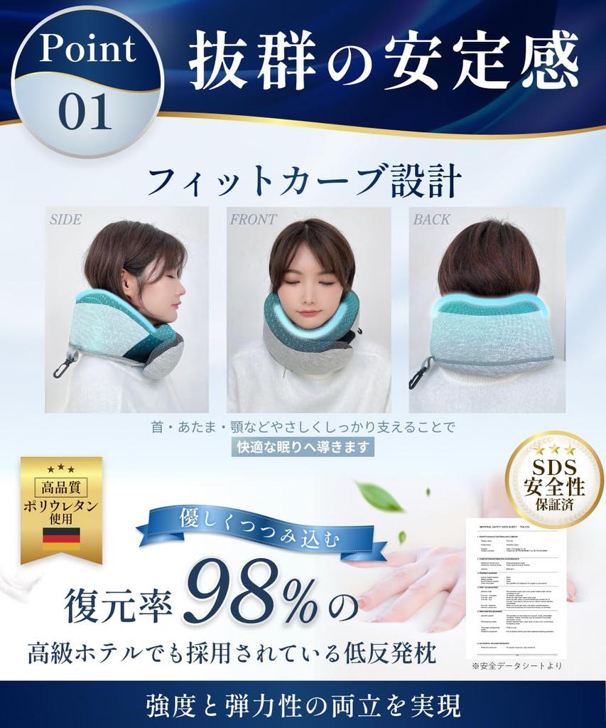 Запатентованная форма, регулируемый размер по шее, дорожная подушка для комфортного сна, легко крепится и снимается, компактная для переноски.